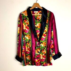 Victoria's Secret Women's Vintage Gold Tag Satin Floral Double-Breasted Blazer M